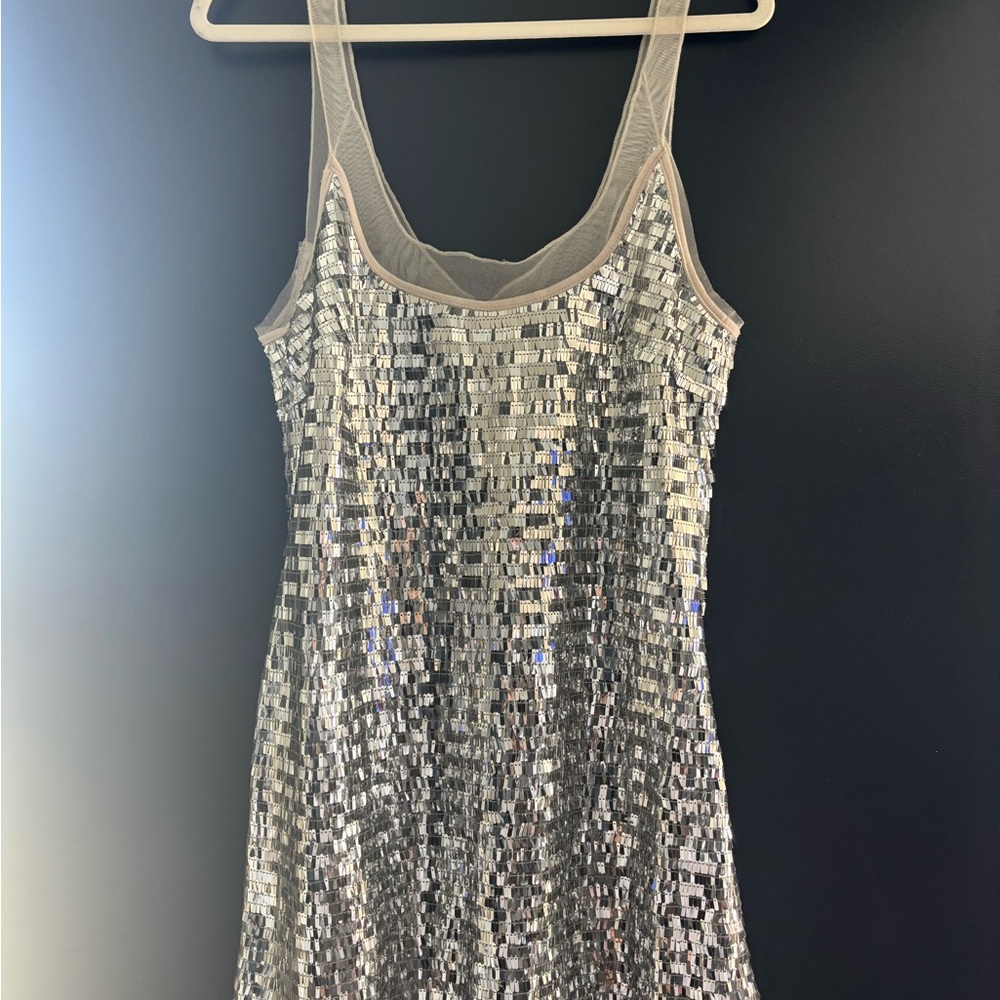 Free People Silver Sequin Dress with Sheer Mesh